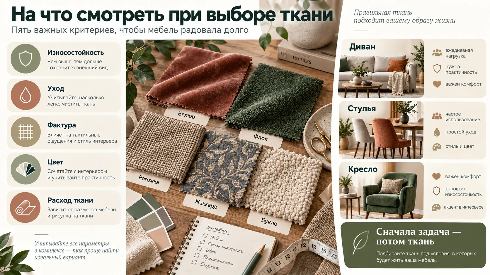 Основные критерии выбора мебельной ткани для дивана, кресла и стульев